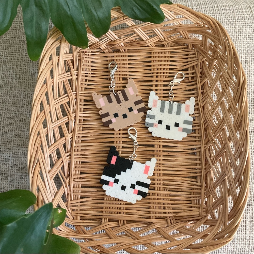 Handmade Kitten Perler Bead Keychains